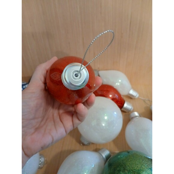 Christmas Lightbulb Shape & Round Ornaments Set of 24 Large Plastic with Glitter - Picture 5 of 11